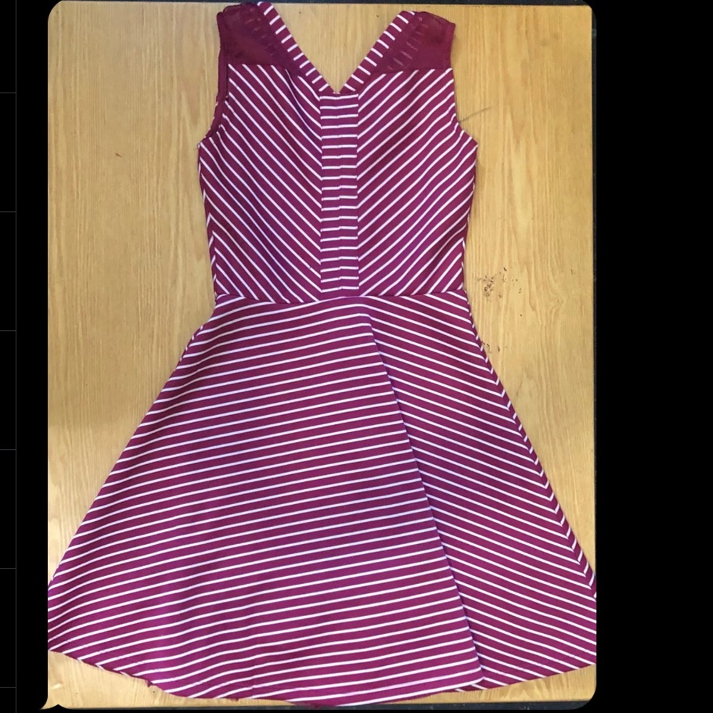 Maroon white striped dress